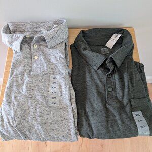 Two Old Navy Pocket Polo Shirts Men's XXL One gray specks, one green specks